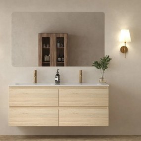 Mobile bagno 120 cm 4 cassetti doppio lavabo legno chiaro | KAM-HR120C - KAMALU