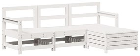 Set salotto da giardino 4 pz bianco in legno massello di pino