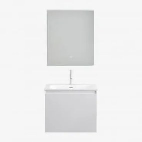 Set Mobili Da Bagno In Legno Macrae Con Lavabo Integrato Bianco & Rectangular Led (60x70) Tasmin & Bianco ↑20 Cm Con Valvola Di - Sklum