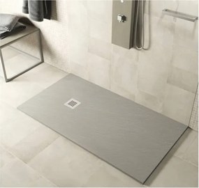 Piatto doccia in mineralmarmo 70x100 cm grigio chiaro effetto pietra con griglia e piletta sifonata