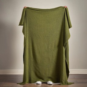 Coperta verde in cotone 150x200 cm Jaipur Chunky Waffle – Pineapple Elephant
