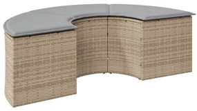 Poggiapiedi da giardino con cuscino beige in polyrattan