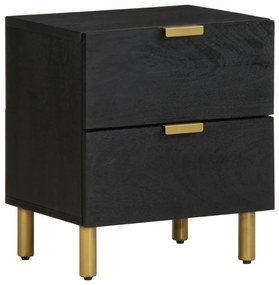 Comodino Nero 40x33x46 Cm İn Legno Massello Di Mango /