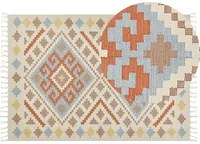 Tappeto Kilim in cotone multicolore 160 x 230 cm a pelo basso con motivi geometrici e frange Rettangolare Tradizionale