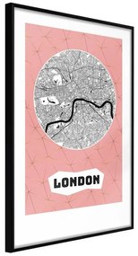 Poster  City map: London (Pink)  Cornice Quadri Cornice nera, Larghezza x Altezza Home decor 20x30