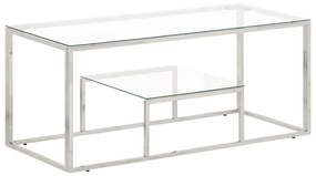Tavolino Salotto Argento Acciaio Inossidabile Vetro Temperato /