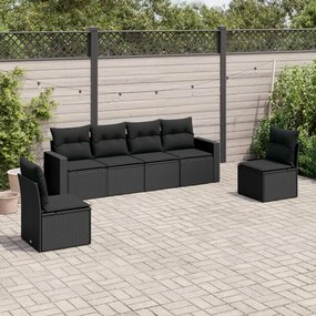 Set divano da giardino 6 pz con cuscini nero in polyrattan