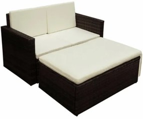 Set Divani da Giardino 2 pz con Cuscini in Polyrattan Marrone