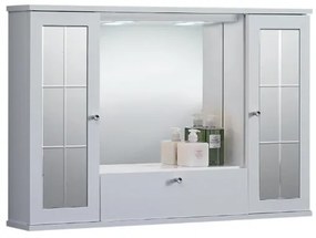 Specchiera mobile contenitore da bagno MERCURIO 80 bianco lucido a 2 ante con specchi e luce LED