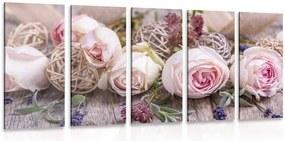 Quadri 5 pezzi – Composizione floreale festosa di rose