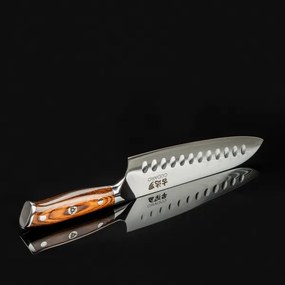 Gudaro - Coltello da cucina santoku in acciaio damascato FENG 7,5", 67 strati d'acciaio, lunghezza 18 cm