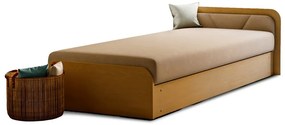 Letto singolo imbottito/in truciolato giallo ocra/beige con contenitore e materasso inclusi 80x190 cm Parys – ELTAP
