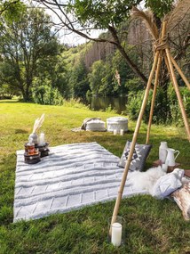 benuta Pure Pouf per interno ed esterno Toni Ivory 45x45x45 cm - Tappeto outdoor per balcone, terrazzo e giardino