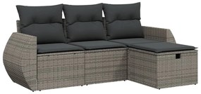 Set Divani da Giardino 4 pz con Cuscini in Polyrattan Grigio