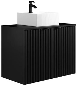Mobile per bagno sospeso con scanalature e lavabo da appoggio L80 cm Nero - ZILGA