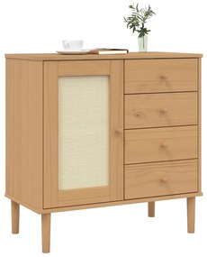 Credenza senja aspetto rattan marrone 80x40x80 cm massello pino