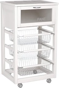 Carrello in legno portapane con cesti portafrutta LANDHELL Bianco