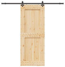Porta Scorrevole Con Set Hardware 90x210 Cm Legno Massello Pino /