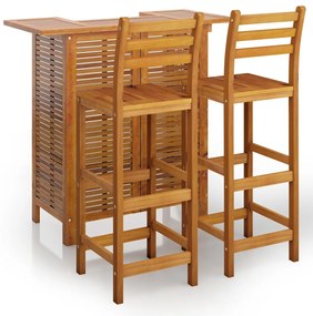 Set da Bar per Giardino 3 pz in Legno Massello di Acacia