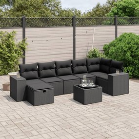 Set Divani da Giardino con Cuscini 8 pz Nero in Polyrattan