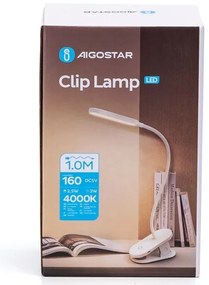 Aigostar - LED Lampada da tavolo ricaricabile dimmerabile con clip LED/2,5W/5V 1200mAh bianco