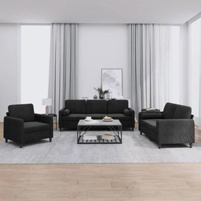 Set Di Divani 3 Pz Con Cuscini Nero İn Velluto /