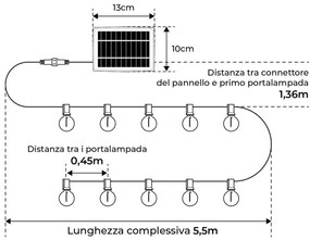 Catenaria SOLARE 10 Lampadine LED 05W Bianco Caldo - 5.5m Colore Bianco Caldo 2.700K
