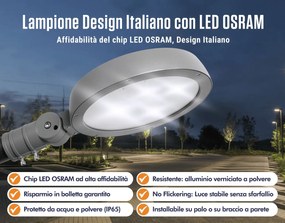 Lampione Stradale LED 40W 147lm/W - Osram chip LED Colore Bianco Naturale 4.000K
