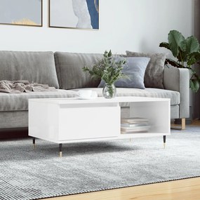 Tavolino Salotto Bianco Lucido 90x50x36,5 Cm Legno Multistrato /