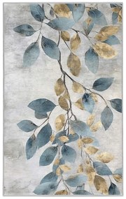 Tappeto azzurro/dorato lavabile 80x150 cm Golden Leaves – Mila Home