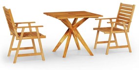 Set mobili da pranzo per giardino 3 pz legno massello di acacia