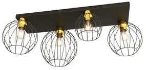 Plafoniera Minimal Industrial Geb 4 Luci Lineari Nera E Oro