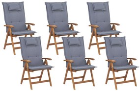 Set di 6 sedie da giardino in legno con cuscini blu JAVA Beliani
