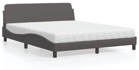 Letto Con Materasso Grigio 160x200 Cm İn Similpelle /