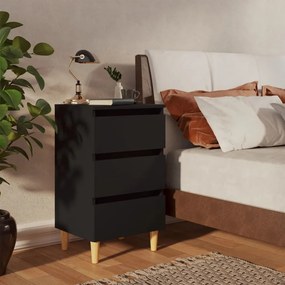 Comodino Con Gambe İn Legno Massello Nero 40x35x69 Cm /