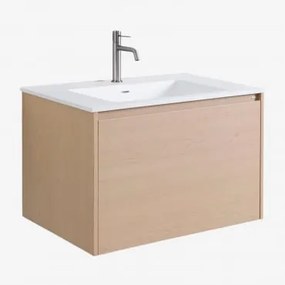 Set Mobili Da Bagno In Legno Jacob Con Lavabo Integrato Legno Naturale & Senza Specchio & Cromato ↑20 Cm Con Valvola Di Scarico - Sklum