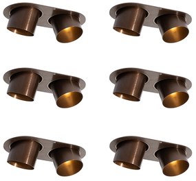 Set di 6 faretti da incasso bronzo scuro GU10 70mm orientabili a 2 luci - Installa