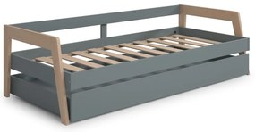 Letto da bambini estraibile verde/verde polveroso in pino massiccio con contenitore con rete inclusa 90x200 cm Carrie – Marckeric