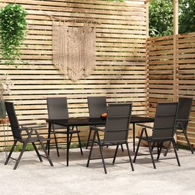 Set mobili da pranzo per giardino 7 pz nero