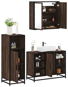 Set Mobili Da Bagno 3 Pz Rovere Marrone İn Legno Multistrato /