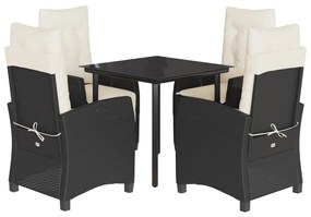 Set da pranzo da giardino 5 pz nero con cuscini in polyrattan