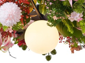 Lampada a sospensione bohémien nera con fiori colorati rossi e rosa - Flower Power