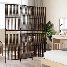 Divisorio per ambienti a 3 pannelli marrone in polyrattan