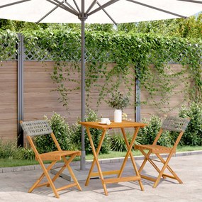 Set Da Bistrot 3 Pz Grigio İn Polyrattan E Legno Massello /