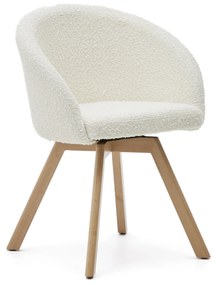 Kave Home - Sedia girevole Marvin in tessuto effetto montone bianco e gambe di legno massiccio di fagg