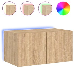 Mobile tv a parete con luci led rovere sonoma 60x35x31 cm