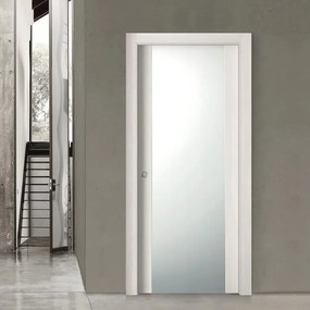 Porta interna scorrevole Malmo Vetrata in vetro acidato sabbiato colore acero, L 70 x H 210 cm, apertura reversibile