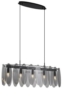 Lampada a sospensione di design nera con vetro fumé ovale a 5 luci - Mochan