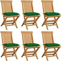 Sedie da Giardino con Cuscini Verdi 6 pz in Massello di Teak 3065610