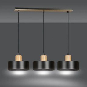 Lampadario a Sospensione in Acciaio e Legno TORIN 3 Nero 3xE27 Colore del corpo Nero